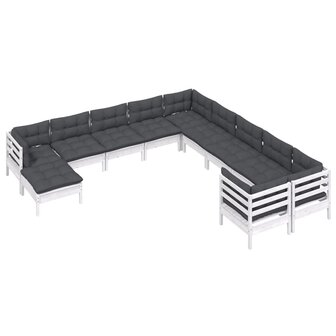 11-delige Loungeset met kussens grenenhout wit