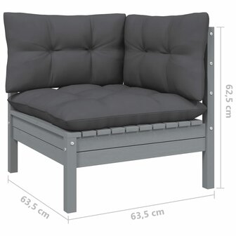 11-delige Loungeset met kussens grenenhout grijs