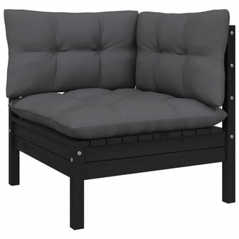 11-delige Loungeset met kussens grenenhout zwart