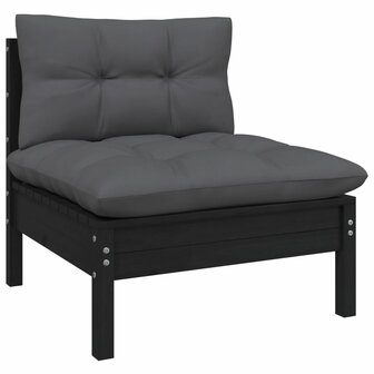 11-delige Loungeset met kussens grenenhout zwart