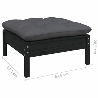 11-delige Loungeset met kussens grenenhout zwart