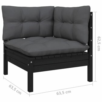 11-delige Loungeset met kussens grenenhout zwart