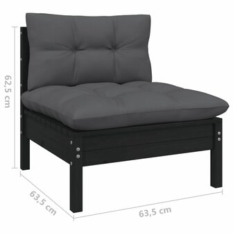 11-delige Loungeset met kussens grenenhout zwart