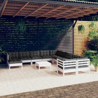 12-delige Loungeset met kussens grenenhout wit