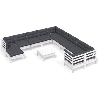 12-delige Loungeset met kussens grenenhout wit