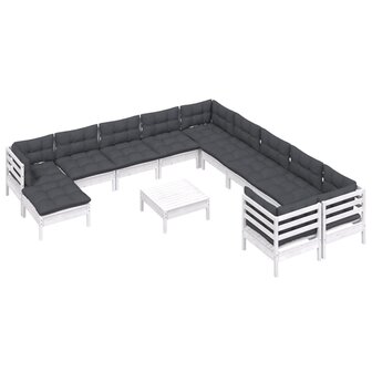 12-delige Loungeset met kussens grenenhout wit