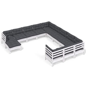 12-delige Loungeset met kussens massief grenenhout wit