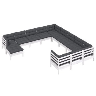 12-delige Loungeset met kussens massief grenenhout wit