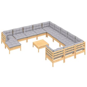 13-delige Loungeset met grijze kussens grenenhout