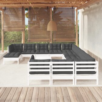 13-delige Loungeset met kussens grenenhout wit