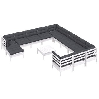 13-delige Loungeset met kussens grenenhout wit