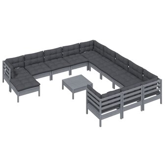 13-delige Loungeset met kussens grenenhout grijs