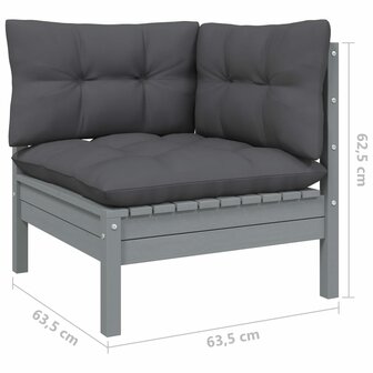 13-delige Loungeset met kussens grenenhout grijs