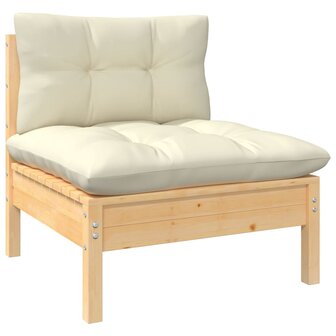 6-delige Loungeset met cr&egrave;mekleurige kussens grenenhout
