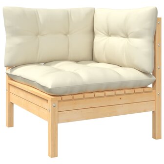 6-delige Loungeset met cr&egrave;mekleurige kussens grenenhout
