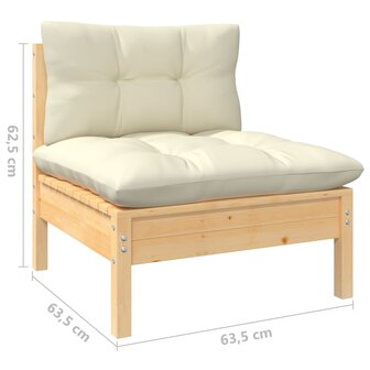 6-delige Loungeset met cr&egrave;mekleurige kussens grenenhout