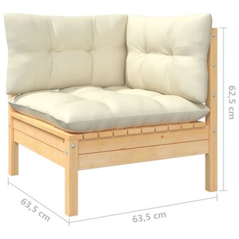 6-delige Loungeset met cr&egrave;mekleurige kussens grenenhout