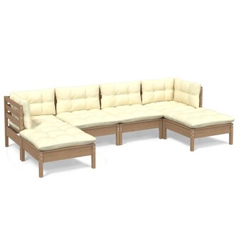 6-delige Loungeset met kussens grenenhout honingbruin