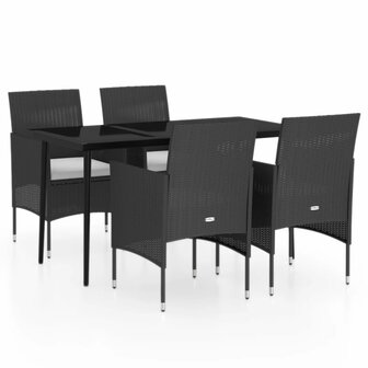 5-delige Tuinset met kussens zwart