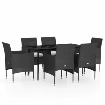 7-delige Tuinset met kussens zwart