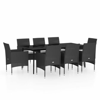 9-delige Tuinset met kussens zwart
