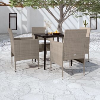 5-delige Tuinset met kussens beige en zwart