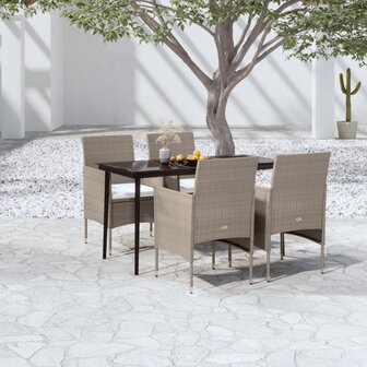 5-delige Tuinset met kussens beige en zwart