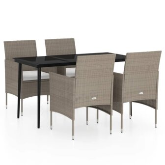 5-delige Tuinset met kussens beige en zwart