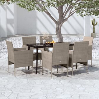 7-delige Tuinset met kussens beige en zwart