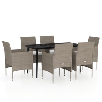 7-delige Tuinset met kussens beige en zwart