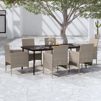 7-delige Tuinset met kussens beige en zwart