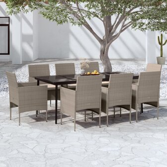 9-delige Tuinset met kussens beige en zwart