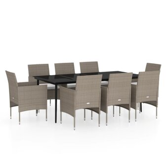 9-delige Tuinset met kussens beige en zwart