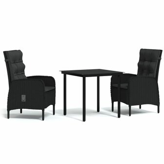 3-delige Tuinset met kussens zwart