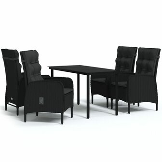 5-delige Tuinset met kussens zwart