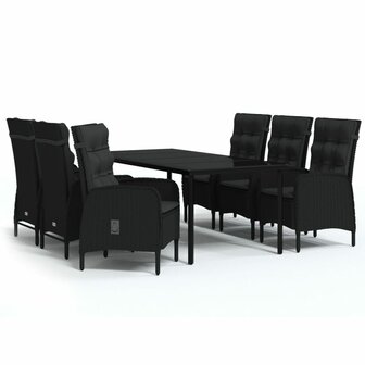 7-delige Tuinset met kussens zwart