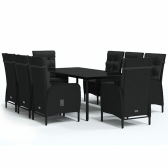 9-delige Tuinset met kussens zwart