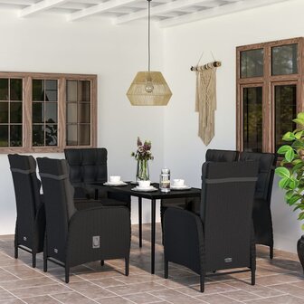 7-delige Tuinset met kussens zwart