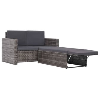 2-delige Loungeset met kussens poly rattan grijs