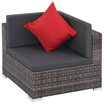 8-delige Loungeset met kussens poly rattan grijs