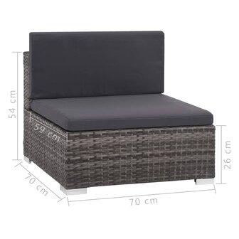 6-delige Loungeset met kussens poly rattan grijs