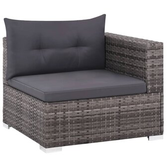 3-delige Loungeset met kussens poly rattan grijs