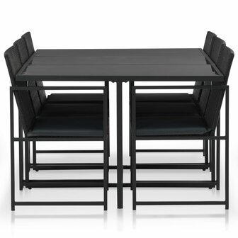 7-delige Tuinset met kussens poly rattan zwart