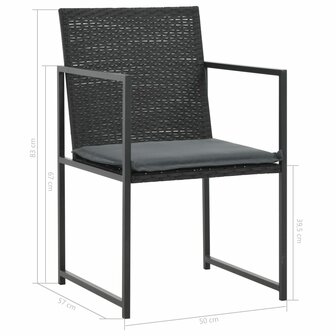 7-delige Tuinset met kussens poly rattan zwart