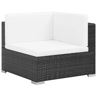 7-delige Loungeset met kussens poly rattan zwart