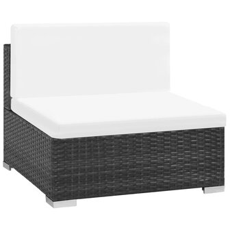 7-delige Loungeset met kussens poly rattan zwart