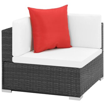 7-delige Loungeset met kussens poly rattan zwart