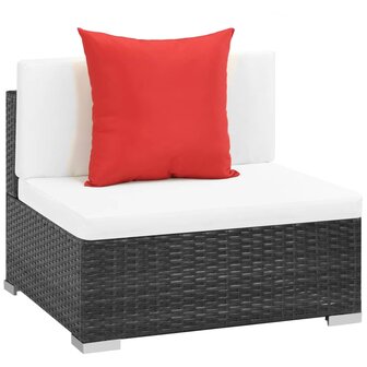 7-delige Loungeset met kussens poly rattan zwart