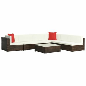 7-delige Loungeset met kussens poly rattan bruin