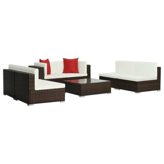 7-delige Loungeset met kussens poly rattan bruin